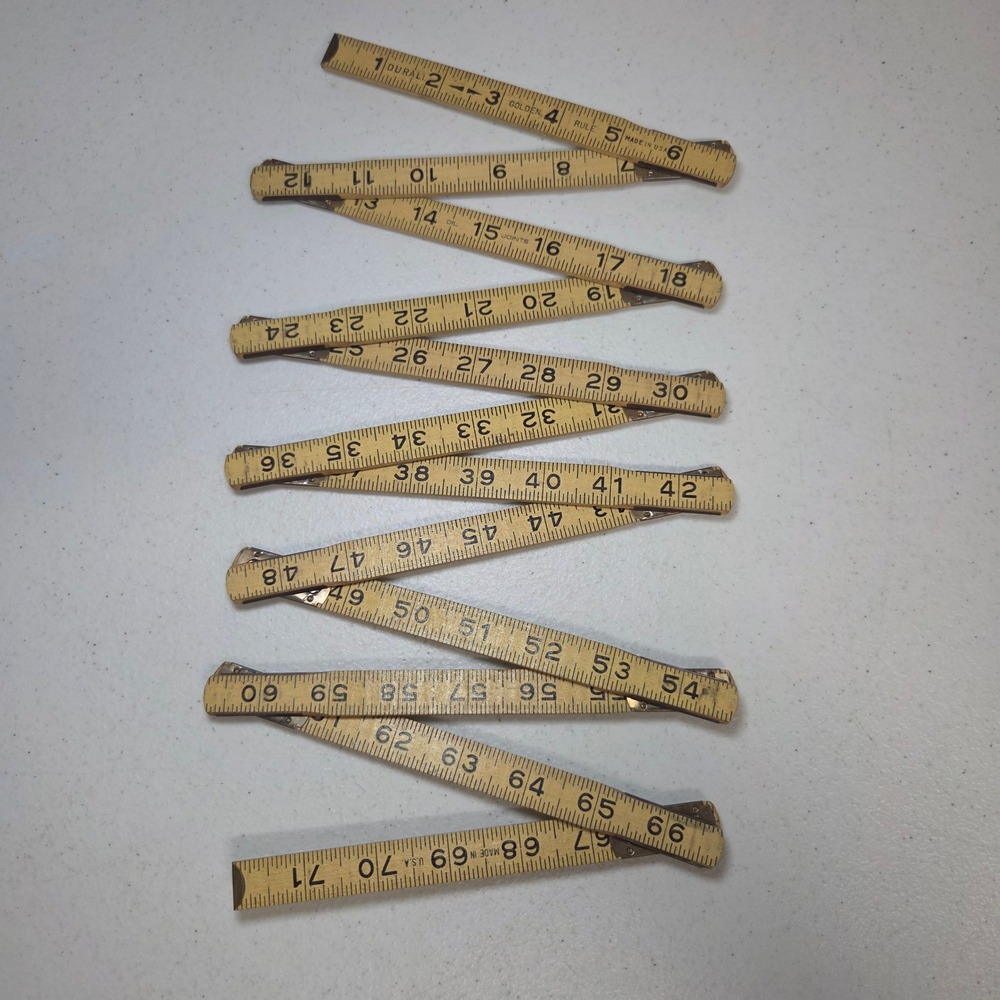 Vintage Durall Golden Rule 72 Inch Folding Wood Carpenter Ruler Made in USA
